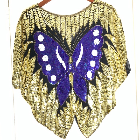 Vintage Pure Silk Sequin Butterfly Top - Picture 2 of 8